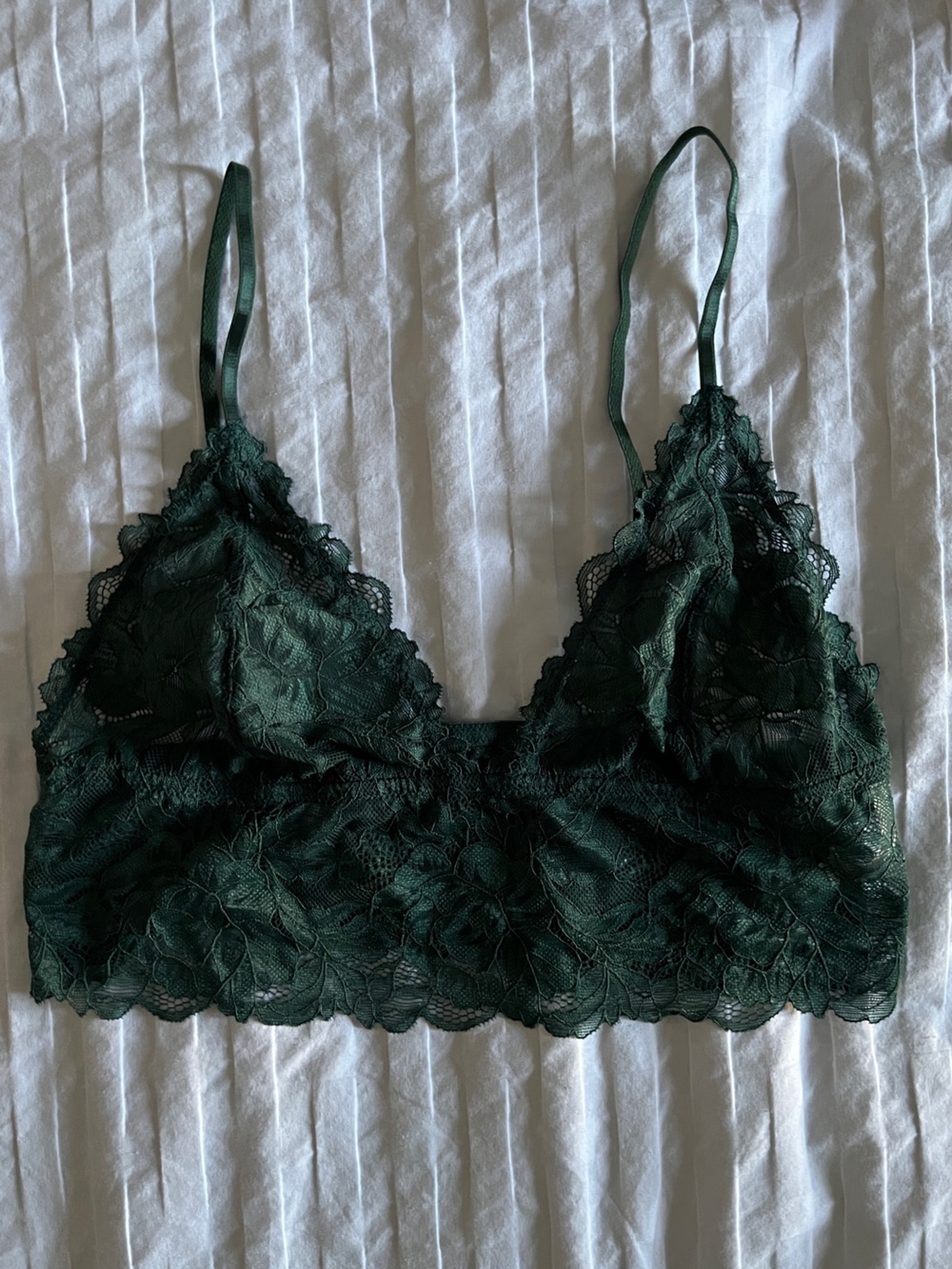 💚 Free People Women’s M Emerald Green Lace Bralette | Floral Longline Like New